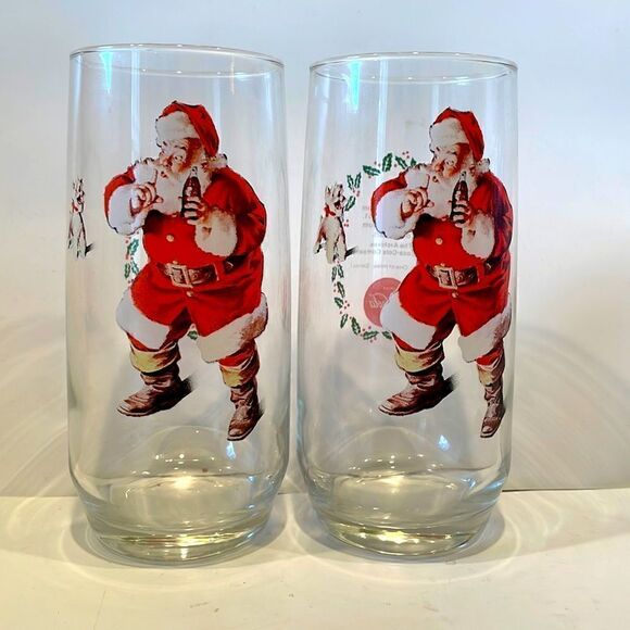 COCA COLA Santa Claus Drinking Glass "Haddon Sundblom vtg 80’s set of 2 - Picture 4 of 5